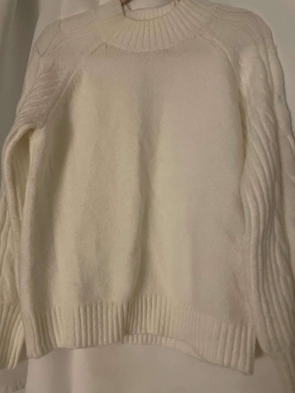 La Vie En Rose Cream Cable-Panel Crewneck Sweater